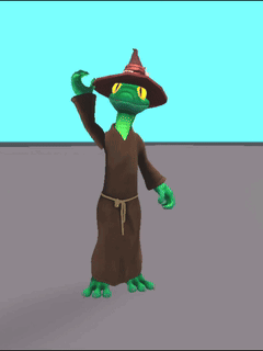 A Frog Wearing A Brown Robe And A Red Hat GIF