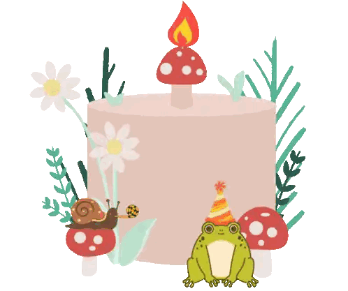 A Frog Wearing A Party Hat Sits Next To A Cake Sticker