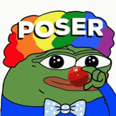 A Frog Wearing A Rainbow Hat And A Bow Tie Is Holding An Apple In His Mouth And The Word Poser Is Above Him GIF