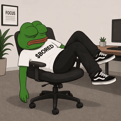A Frog Wearing A Shirt That Says Bored Is Laying On An Office Chair GIF