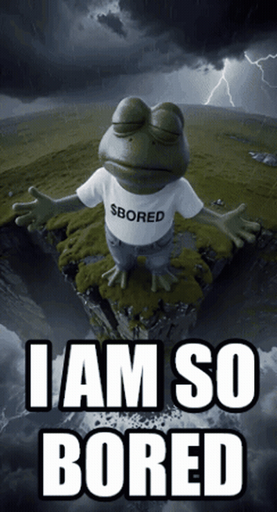 A Frog Wearing A Shirt That Says $ Bored Is Sitting On A Rock GIF