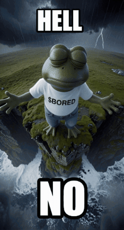 A Frog Wearing A Shirt That Says $ Bored Is Sitting On A Rock GIF