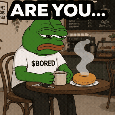 A Frog Wearing A Shirt That Says $ Bored Sits At A Table GIF