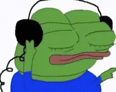 A Frog Wearing Headphones And A Blue Shirt Is Making A Funny Face . GIF