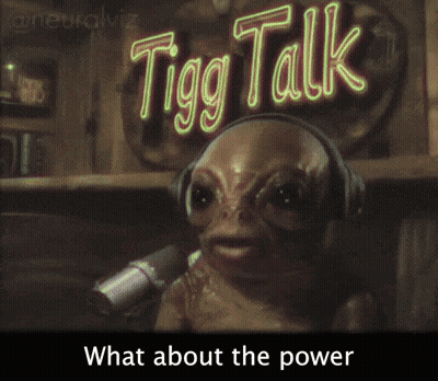 A Frog Wearing Headphones Is Standing In Front Of A Sign That Says Tigger Talk GIF