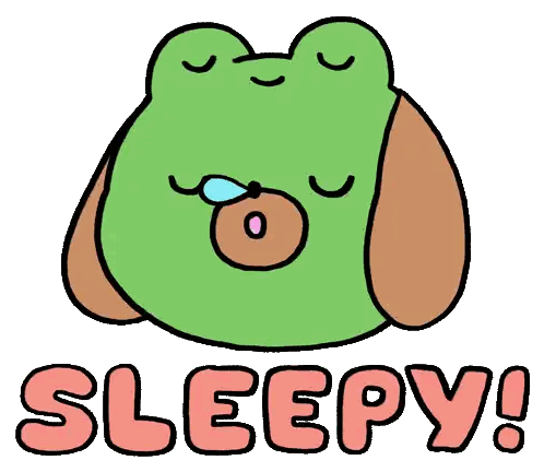 A Frog With A Dog 'S Head And The Word Sleepy Below Sticker