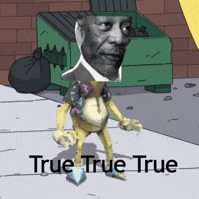 A Frog With A Picture Of A Man On Its Head And The Words True True True Below It GIF