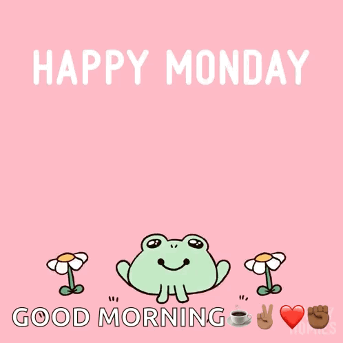 A Frog With Flowers And A Cup Of Coffee Says Happy Monday Good Morning GIF