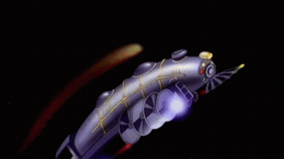 A Full Moon Behind A Cartoon Train With The Letter C On It GIF