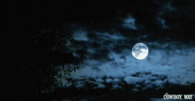 A Full Moon In A Cloudy Sky With The Cowboy Way Written On The Bottom GIF
