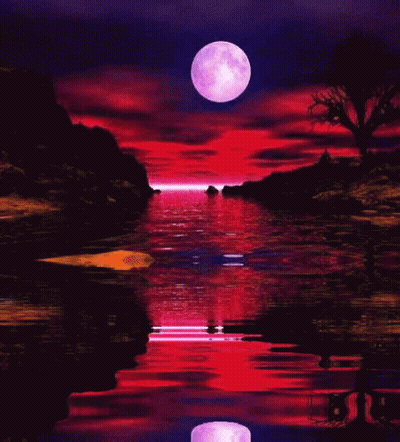 A Full Moon Is Reflected In The Water At Night GIF