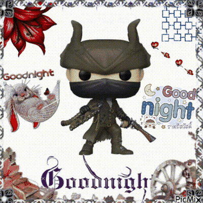 A Funko Pop With Horns Is Holding A Gun And Saying Good Night GIF