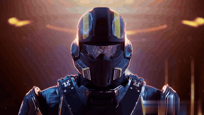A Futuristic Soldier Wearing A Helmet And Goggles GIF