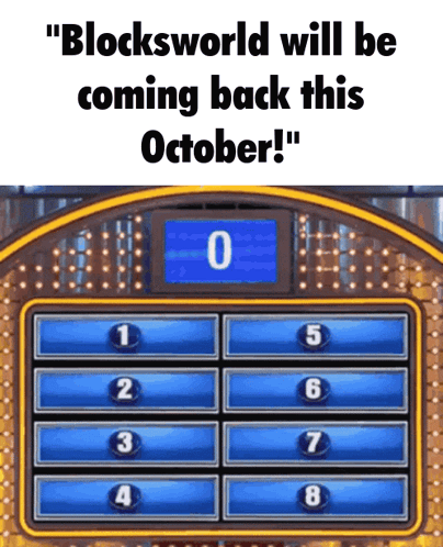 A Game Board With The Words " Blockworld Will Be Coming Back This October " GIF