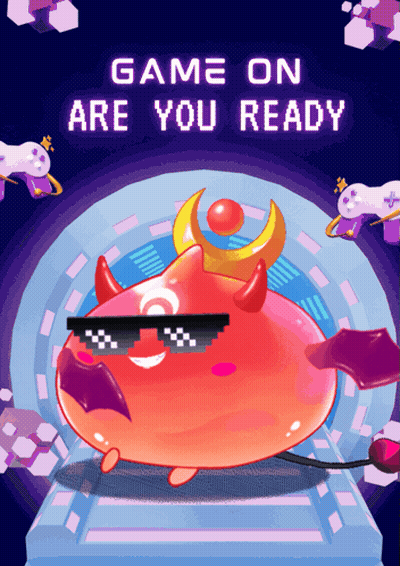 A Game On Are You Ready Poster With A Devil Wearing Sunglasses And Horns GIF