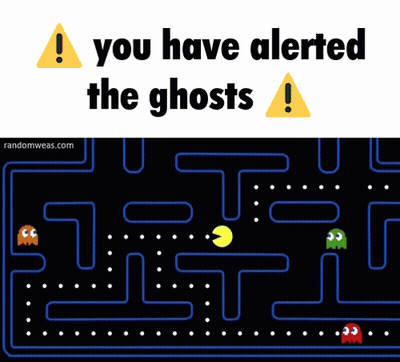 A Game Over Screen Next To A Sign That Says " You Have Alerted The Ghosts " GIF