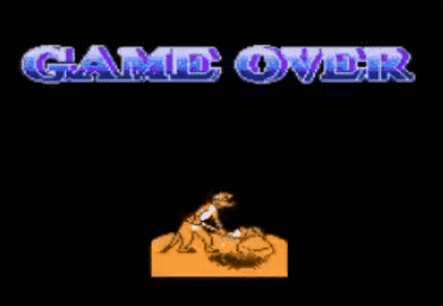 A Game Over Screen With A Picture Of A Person Laying On The Ground GIF