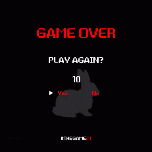 A Game Over Screen With A Rabbit And The Words " Play Again " GIF