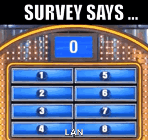 A Game Show With The Words Survey Says Lan On The Bottom GIF