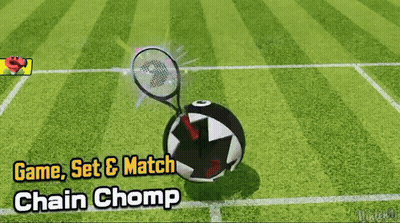 A Game That Says Game Set & Match Chain Chomp On It GIF