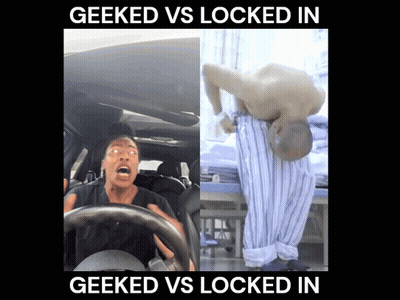 A Geeked Vs Locked In Meme Shows A Man Driving A Car And A Man Hanging Upside Down GIF