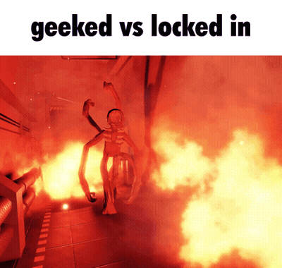 A Geeked Vs Locked In Meme Shows A Monster In A Fire GIF