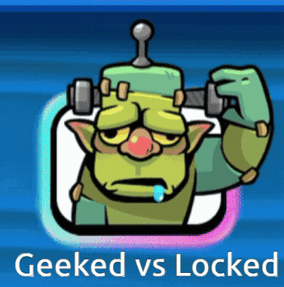 A Geeked Vs Locked Sticker With A Cartoon Character GIF