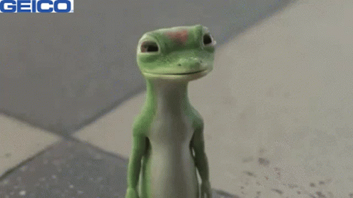 A Geico Ad With A Lizard Standing On A Sidewalk GIF