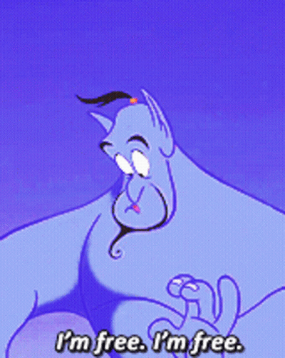 A Genie From Aladdin Is Holding A Lamp And Saying I 'M Free I 'M Free GIF