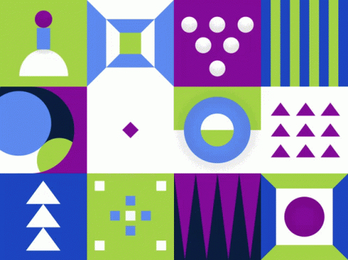 A Geometric Pattern With Circles Triangles And Squares GIF