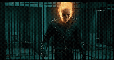 A Ghost Rider Is Holding A Gun And Saying " You Innocent " GIF