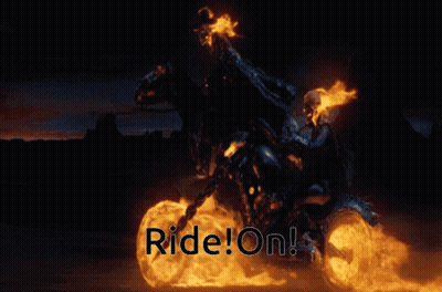A Ghost Rider Is Riding A Burning Horse With The Words Ride On Written Below Him GIF