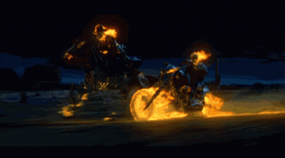 A Ghost Rider Is Riding A Motorcycle Next To A Horse GIF
