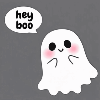 a ghost says hey boo in a speech bubble