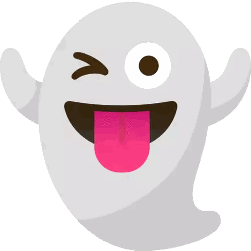 A Ghost With A Pink Tongue Sticking Out Winks At The Camera GIF