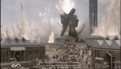 A Giant Monster Is Flying Over A City In A Video Game . GIF