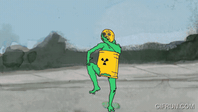 A Gif From Gifrun.com Shows A Green Monster With A Yellow Box On His Back GIF