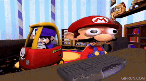 A Gif From Gifrun.com Shows Mario Driving A Little Tikes Car GIF