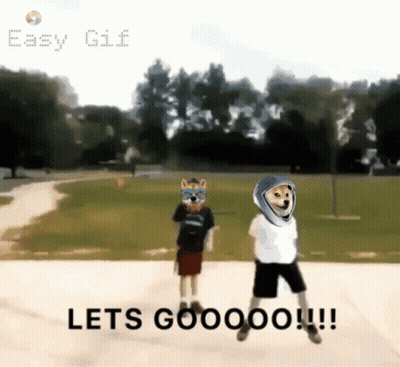 A Gif Of A Boy And A Dog With The Words Lets Gooooo On The Bottom GIF