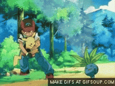 A Gif Of A Boy Holding A Pikachu And A Plant With The Words Make Gifs At Gifsoup.com GIF