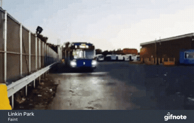 A Gif Of A Bus That Says Linkin Park Faint On The Bottom GIF