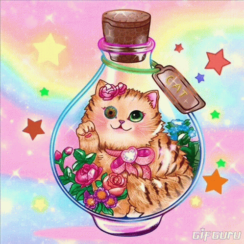 A Gif Of A Cat In A Bottle With The Words " Que Este Dia Este Lena De Muchas Bendicion " GIF