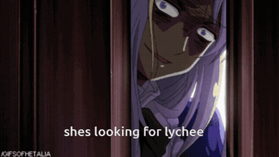 A Gif Of A Girl Looking Out Of A Door With The Caption She 'S Looking For Lychee GIF
