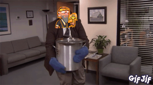 A Gif Of A Man Holding A Pot With Gif Jif Written In The Corner GIF