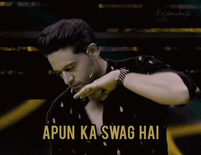 A Gif Of A Man With The Words " Apun Ka Swag Hai " On It GIF