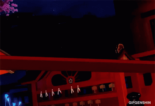 A Gif Of A Person Holding A Sword In Front Of A Building GIF