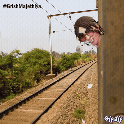 A Gif Of A Person Peeking Out Of A Train With The Words Gif Jif Below GIF