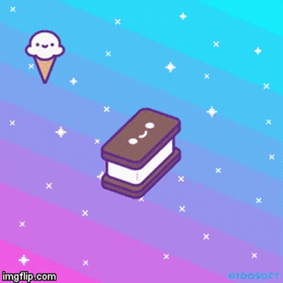 A Gif Of Ice Cream Sandwiches And An Ice Cream Cone On A Blue And Purple Background GIF