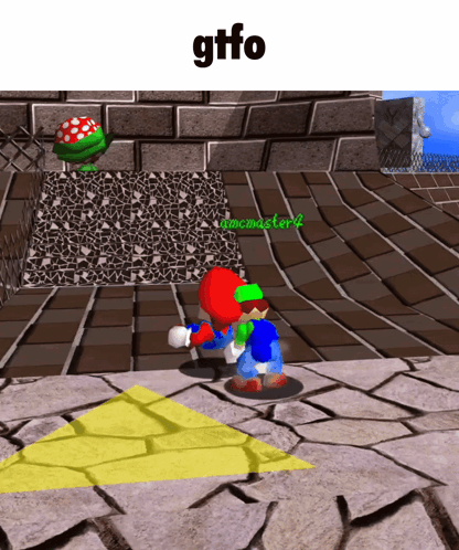 A Gif Of Mario And Luigi Standing Next To Each Other With The Words Gtfo Above Them GIF