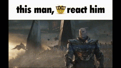 A Gif Of Thanos From The Movie Avengers Endgame Reacting To A Man Wearing Glasses . GIF